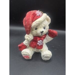 Dandee 2015 White Teddy Bear Christmas Ornament Red‎ Glitter Hat Scarf    #11